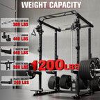 Multi-Function Garage & Home Gym Package Includes 1200LBS Power Cage PPC03/P3 with Cable Crossover System, Weight Bench, Olympic Barbell Weight Set, Full Body Workout