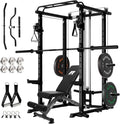 Multi-Function Garage & Home Gym Package Includes 1200LBS Power Cage PPC03/P3 with Cable Crossover System, Weight Bench, Olympic Barbell Weight Set, Full Body Workout
