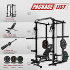Multi-Function Garage & Home Gym Package Includes 1200LBS Power Cage PPC03/P3 with Cable Crossover System, Weight Bench, Olympic Barbell Weight Set, Full Body Workout